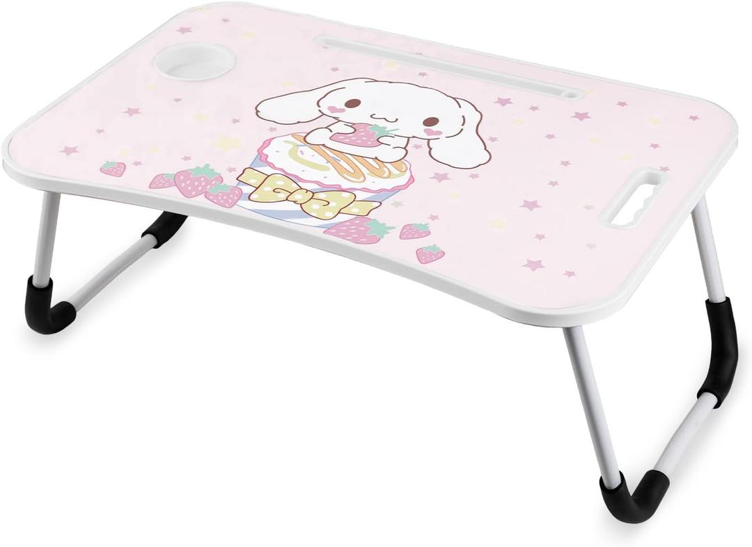 Kawaii Laptop Desk Foldable Kawaii Bed Desk Table Cute Folding Breakfast Tray Portable Lap Standing Desk Notebook Stand Reading Holder for Bed/ Couch/ Sofa/ Floor (Pink)