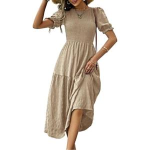 LIGHT DOT Women's Maxi Modest Dress 2025 Ruffle Puff Short Sleeve Smocked Tiered Casual Flowy, XL
