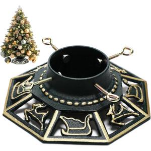 Huwena Christmas Tree Stand with Water Reservoir 8ft Real Tree Green Christmas Holder Cast Iron Artificial Trunks Stand Fits up to 5" Pine Holder Base for Xmas Vintage Rustic Decor