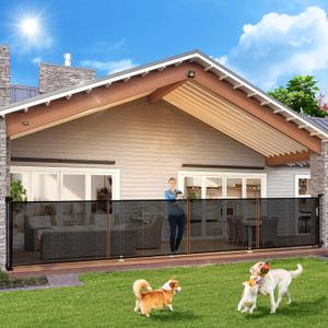 180" Extra Wide Retractable Baby Gates for Large Openings, 42" Extra Tall with Support Rods, Prevent Crawling, Mesh Dog/Pet Gate for Stairs/Doorways, Indoor/Outdoor Use (Black)