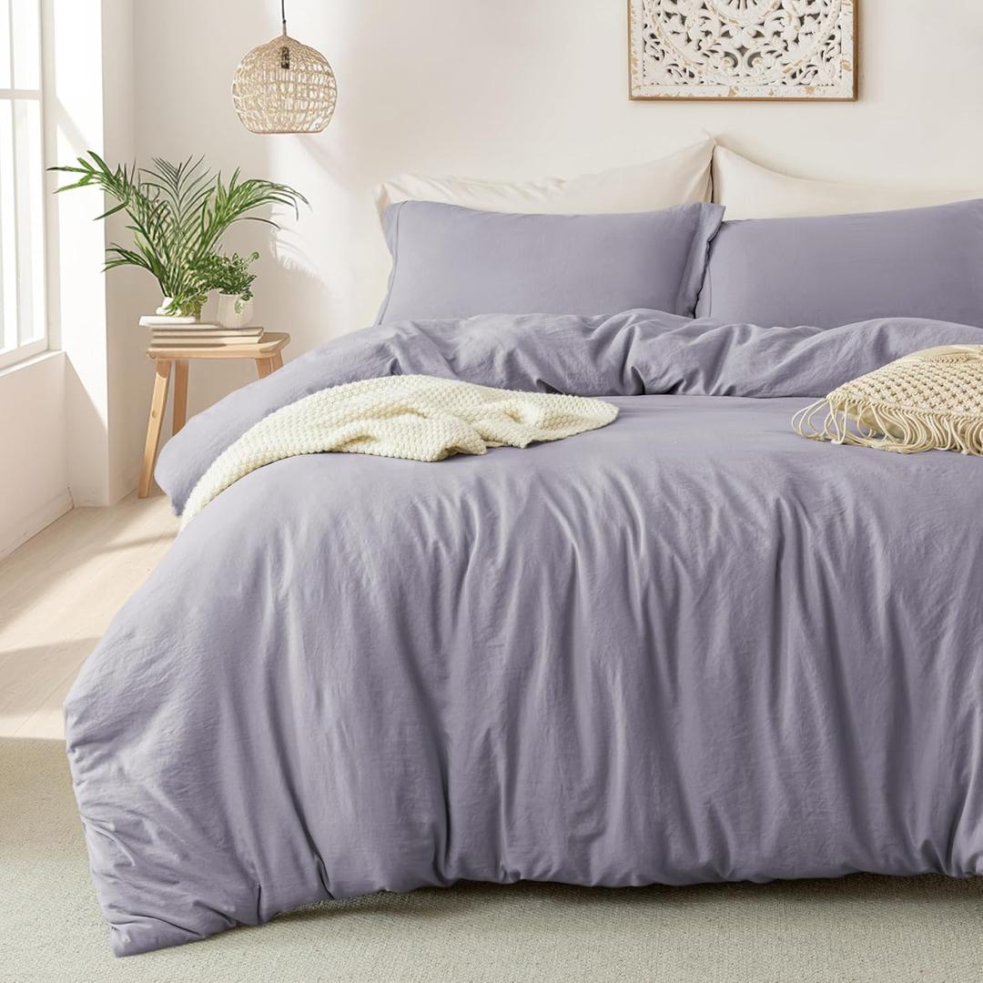 MILDLY Super Soft Duvet Cover - 100% Washed Microfiber Grayish Lavender Comforter Cover Set 3 Pieces with Zipper Closure & Corner Ties (No Comforter) (Queen (90"x90"))