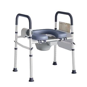 Bedside Commode for Seniors, FSA/ HSA Eligible Bedside Toilet with Adjustable Width and Height, 400 LBS Weight Capacity, 16.5 Inch Extra Large Soft Seat Plate