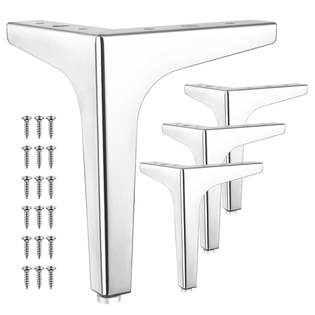 4 Pcs 6 Inch Metal Furniture Legs, Modern Style Furniture Sofa Legs Metal Polished Chrome Triangle Feet for Table Cupboard Sofa Couch Chair DIY Replacement Feet - with Rubber Floor Protectors
