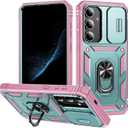 for Samsung Galaxy S24 Case Military Grade Drop Shock Protection Cell Phone Cover with Slide Camera Cover Built-in 360 Rotate Ring Stand for Galaxy S24 6.2 - Pink