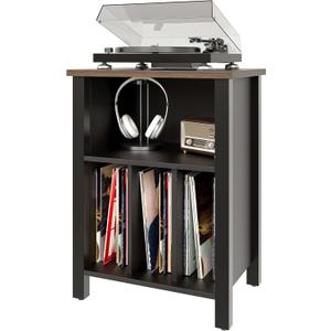 LIDYUK Record Player Stand, Vinyl Record Storage Table End Table with Display Shelf Holds up to 130 Albums, Large Nightstand Wood Turntable Stand Cabinet Side Table for Living Room, Bedroom, Black