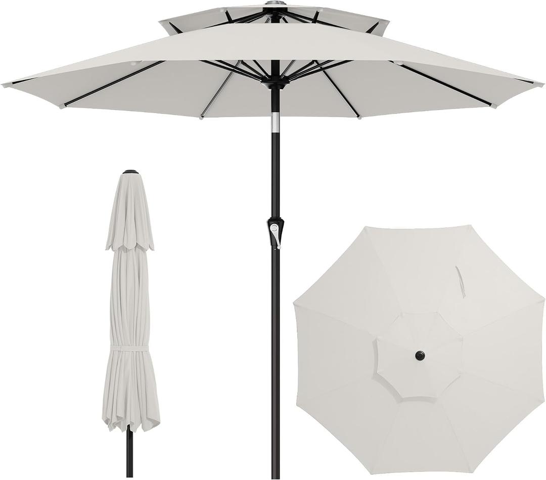 AreShark 10ft 2 Tiers Patio Umbrella - Outdoor Umbrella Waterproof UV Protection, Market Table Umbrella w/Push Button Tilt&Crank for Pool, Porch, Garden(Ivory)