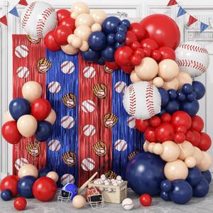 Baseball Party Decorations Balloon Arch Kit with 2 Baseball Foil Fringe Curtains, Baseball Decorations for Boys Sports Birthday, Game Day, Senior Night, Team Celebration Party Supplies