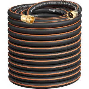 Heavy Duty Garden Hose 100 ft x 5/8", 5-Layer Hybrid Water Hose
Anti-Kink Swivel Brass Male to Female Fittings, 1000 PSI Burst, Weather Resistant for Lawn, Backyard, Black & Orange