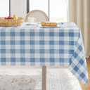 Softalker Gingham Checkered Tablecloth Rectangle - Outdoor Waterproof Buffalo Plaid Table Cloth, Stain Resistant Washable Table Cover for Picnic, Camping, Dining - Light Blue and White, 60 x 84 Inch