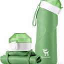 Quanture Collapsible Water Bottle 24oz (700mL), Foldable Silicone Travel Water Bottle, Leakproof & BPA-Free, with Wide Mouth & Carry Strap for Hiking, Camping, Outdoor, Green