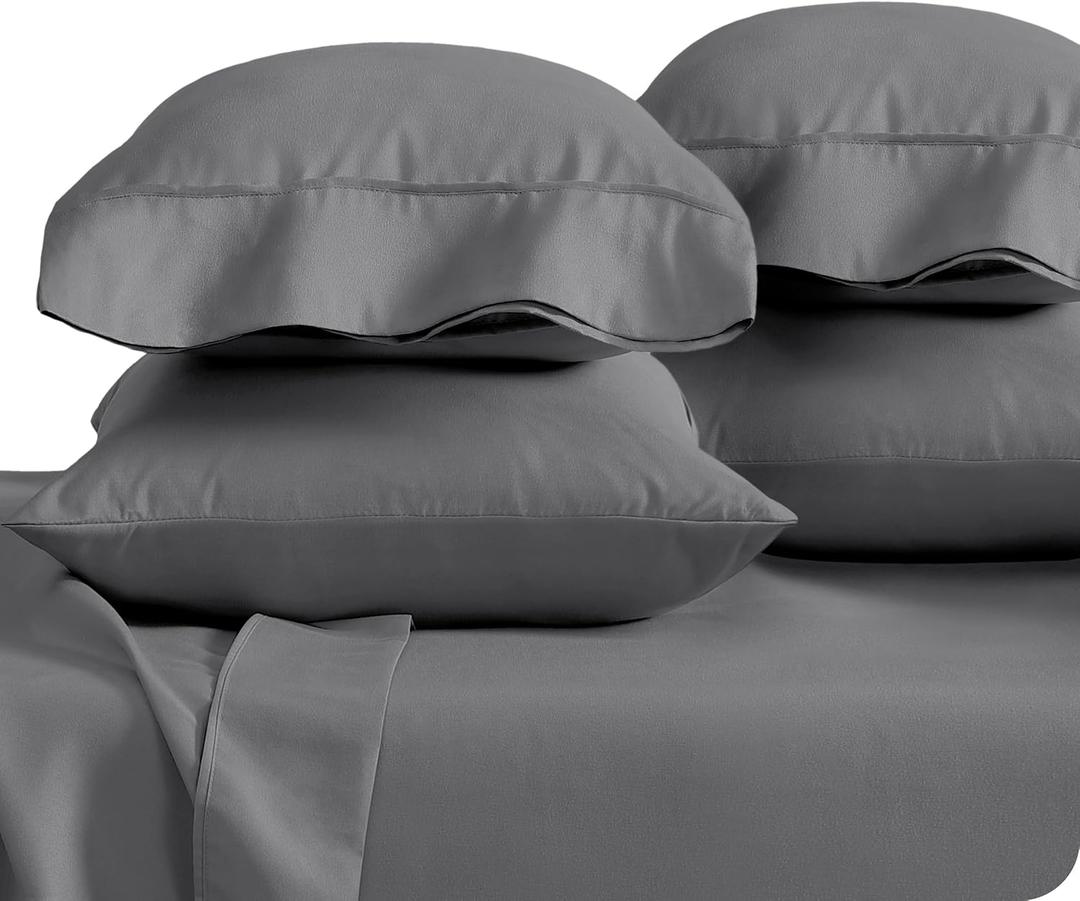 Bare Home Microfiber Bulk Pillow Cases - Standard/Queen Size Set of 4 - Cooling Pillowcases - Double Brushed - Grey Pillowcases 4 Pack - Easy Care (Standard - 4 Pack, Grey)