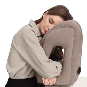 KINSCO Inflatable Travel Pillow Plane Pillow for Airplane Cars Buses Trains Office Napping/ Free Eye Mask Earplugs, Grey