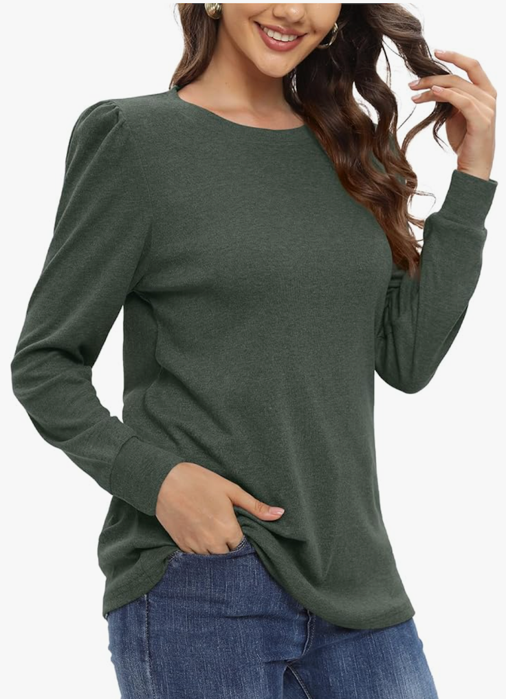 NILOUFO Women Long Sleeve T Shirts Casual Dressy Tops Fashion Trendy Blouses Tunics, Size L