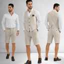 Men's Suit Linen 2 Piece Vests Short Pants Suits for Men Casual Summer Beach Groomsmen Wedding Waistcoat Set Outfit (XXXL)