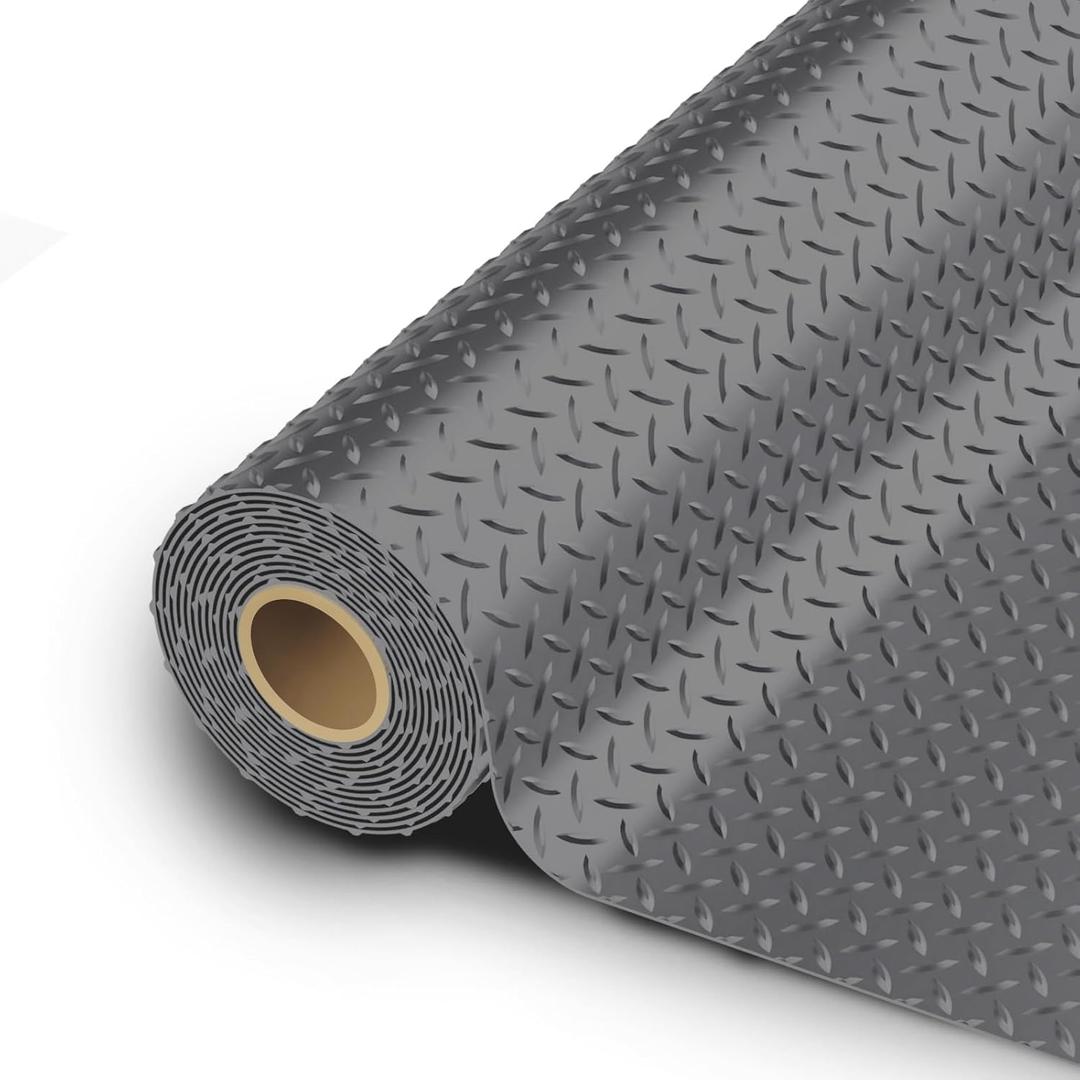 StellarStar 10x20 FT Garage Floor Mat, 2.8mm Thickened PVC Flooring Roll for Under Car, 200 SQFT Diamond Plate Gray Garage Mats for Garage, Warehouse, Basement, Factory, Trailer (Include Tapes)