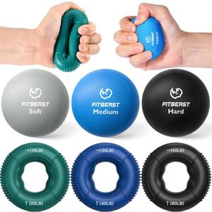 FitBeast Grip Strength Trainer, Finger Exerciser, Stress Balls for Adults 6-Piece Set, Hand Therapy for Strength, Recovery & Stress Relief, Forearm Strengthener for Men, Women & Seniors