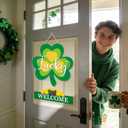 St. Patrick's Day Decoration Welcome Hanging Shamrock Door Wreath for Front Door Sign Wall Signs Shamrock Clover Spring Decor Irish Sign for Home Decor Party Outdoor Indoor Wooden 12 inch