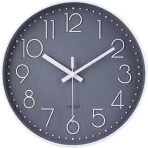 jomparis Wall Clock 12 Inch Non-Ticking Silent Battery Operated Round Wall Clock Modern Elegant Simple Style Clock for Home Office Kitchen Bedroom Living Room (Gray)