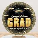 6.5x6.5ft Grad Round Backdrop Cover Black and Gold Graduation Party Decorations Photography Background Congratulations Class of 2025 We are so Proud of You