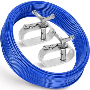 UNIFAMILY 100FT Pool Cover Cable and Winch Kit, Heavy-Duty Pool Cover Wire and 2 Aluminum Ratchet, Blue Plastic-Coated Steel Cable for Pool Covers Securing Swimmingpool Winter Cover (Blue