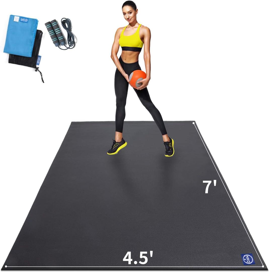 MRO Extra Large Exercise Mat For Home Gym, 8'x4.5'/7'x4.5'/6'x4.5'(7mm) Workout Mats for Gym Flooring, Non-Slip, Extra Thick Durable Cardio Mat, Ideal for Plyo, Weights, MMA, Jump Rope -Shoe Friendly (Black)