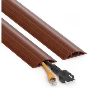 Floor Cord Cover 4ft, Brown Walnut Wood Cord Hider Floor Hide Extension Cords, Floor Cable Management Floor Cable Cover Wire Covers for Cords, Cable Protector Cord Cavity W0.6in x H0.32in (L-D50P - 4ft)