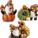 DoubleFill 3 Pcs Fall Pumpkin Gnome Thanksgiving Figurines Wooden Figurines Wood Decorations for Party Home Table Decor Gifts