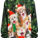 SightYoung Men Ugly Christmas Sweatshirts,Cat Ugly Christmas Sweater,3D Funny Graphic Long Sleeve Crew Neck Sweatshirts,Dark Green,XL