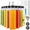 7 Pack 18 oz Glass Juice Bottles with 1 Stainless Straws & 2 Lids w Hole, Reusable Water Bottles for Juicing, Smoothies, Kombucha with Brushes & Airtight Lids for Refrigerator, BPA Free & Leak Proof