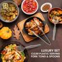 18 Pcs Clear Plastic Serving Utensils Set - 6 Clear Plastic Serving Spoons, 6 Tongs And 6 Forks - Heavy Duty Disposable Serving Utensils Set For Parties