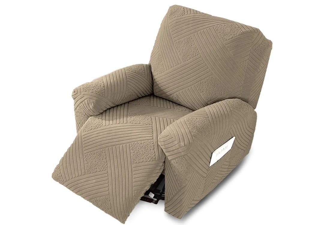 NORTHERN BROTHERS Recliner Chair Covers, Non-Slip Recliner Covers that Stay in Place with Elastic Straps, Washable Furniture Protector with Pocket, 1 Seater Slipcover for Pets Kids, Khaki