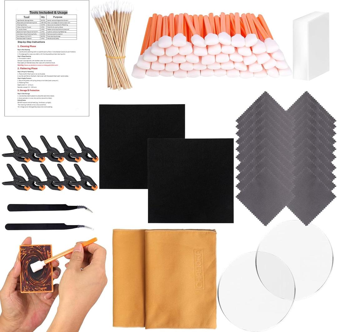238 Pcs Card Cleaning Kit, Trading Card Cleaning Kit & Sports Card Flattening Kit, Card Care and Repair Tool Accessories for Card Collector with User Manual