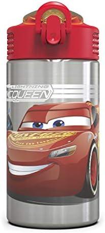 Zak Designs Disney Cars 3 - Stainless Steel Water Bottle with One Hand Operation Action Lid and Built-in Carrying Loop, Kids Water Bottle with Straw Spout is Perfect for Kids (15.5 oz, 18/8)