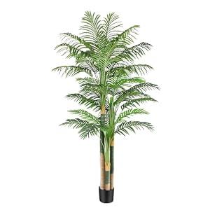 Keeplush 7ft Tall Triple Golden Cane Palm Artificial Tree Large Tropical Palm Tree UV Resistant Fake Plant in Pot for Indoor Outdoor Big House Living Room Outside Patio Office Home Decor 1Pack