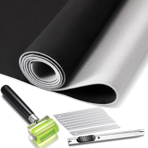 Pangda Suede Headliner Fabric 120 x 60'' with 1/9" Foam Backing Car Roof Headliner Fabric Suede Material Rubber Seam Roller Utility Knife for DIY Automotive RV Boat Ceiling Interior Repair(Black)