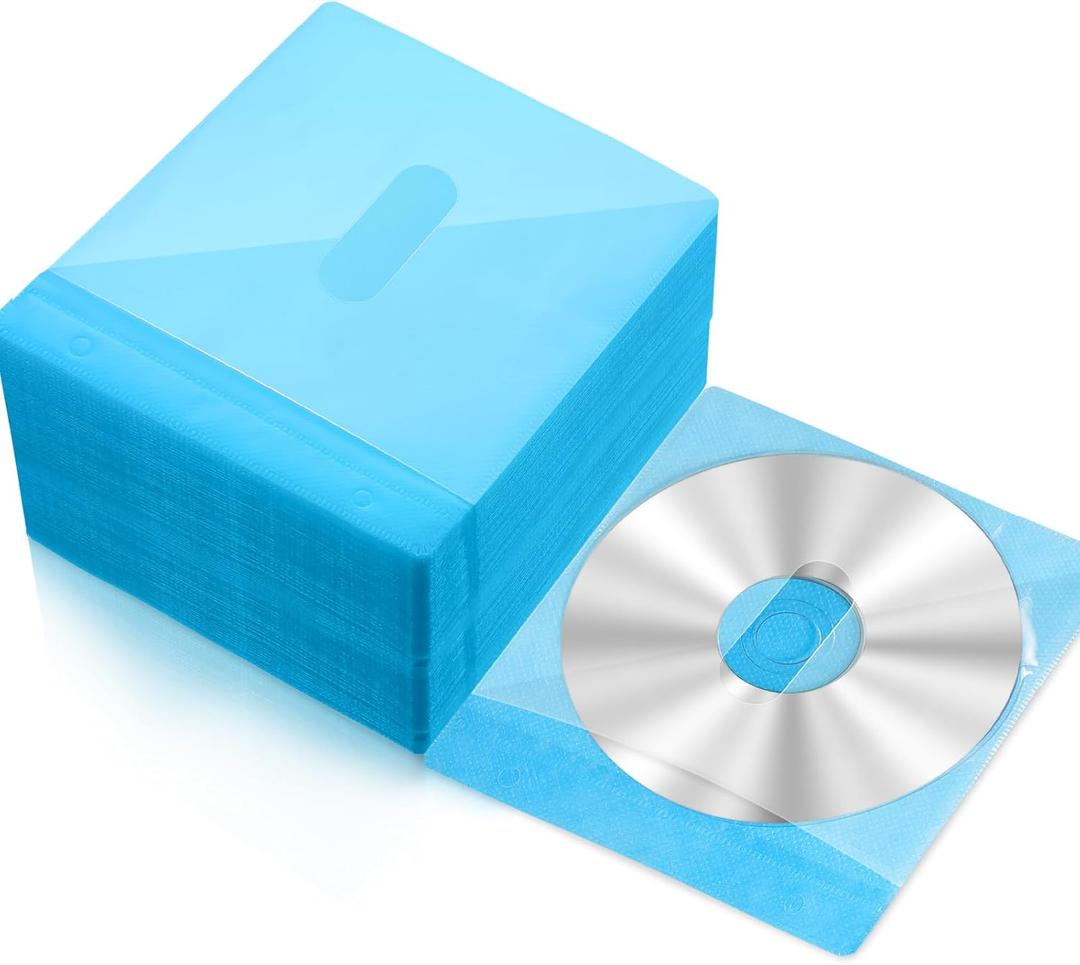 Harloon 200 Pcs Cd Sleeves Dvd Envelopes Double Sided Refill Plastic Disc Holder Case for Blank Storage Binders for Protection Replacement(Blue)