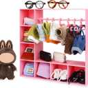 Doll Clothes Closet/Wardrobe Large Plus 10 Hangers, Doll Accessories Display Box, Clothes Storage for Figures, Portable Storage for Fashion Doll Clothes, Gift (Pink)