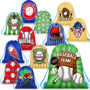 Kinlop 12 Pieces Baseball Party Favor Sports Drawstring Present Bags 12 Styles Backpack Baseball Candy Goodie Bags Gym Drawstring Bags for Travel Party Gym Workout Supplies