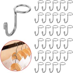 Sumnacon Hanger Hooks 30 Pcs Clothes Hanger Hook for Organization Metal Connector Hooks Mini Cascading Hangers Extender Space Saving for Velvet Wooden Hangers Closet Accessories Hat Bag Silver