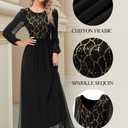 Women's Sequin Evening Dresses Long Sleeves Crewneck Floor Length Chiffon Formal Ball Gowns Dress (Medium, Black)