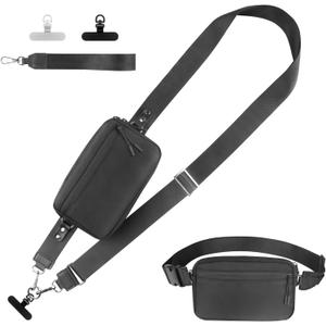 Phone Strap Crossbody, Clip and Go Strap for Phone with Wallet Crossbody, Adjustable Phone Lanyard Belt Strap with Detachable RFID Wristlet Wallet (XL) (Black)