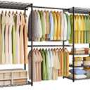 15.75"D x 88.2"W x 79.5"H ecobedding Heavy Duty Garment Rack, 900LBS Max Load Freestanding Closet Organizer with 6 Storage Shelves & 3 Adjustable Hanging Rods, Multifunctional (Black, 15.75"D x 88.2"W x 79.5"H)