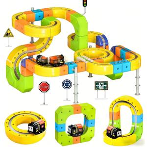 3D Gravity-Defying Electric Magnetic Train Set  105PCS Modular Reconfigurable Race Track Kit, STEM Educational Building Toy for Kids 3-12, Safe & Durable for Boys Girls