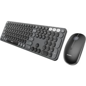Seenda Wireless Bluetooth Keyboard Mouse Combo, COE202 Retro Cute Round Keyboard, Silent Mouse, 3 Multi-Device Connection, Full Size Compatible for PC/Laptop/Mac/MacBook/iPad/Tablet, Black