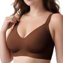 Wireless Comfortable Bra Seamless No Underwire Bras Full Coverage Push Up Women Wirefree Bras with Support (32DDD, Coffee)