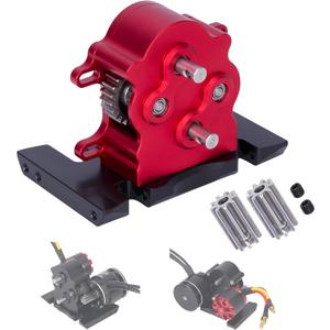 1/10 Transmission, Aluminum Alloy 1/10 RC Dual Transmission Dig Overdrive Gearbox with Delrin Skid for 1/10 RC Crawler LCG Cheater Rigs Capra SCX10 Pro Upgrades (Red)