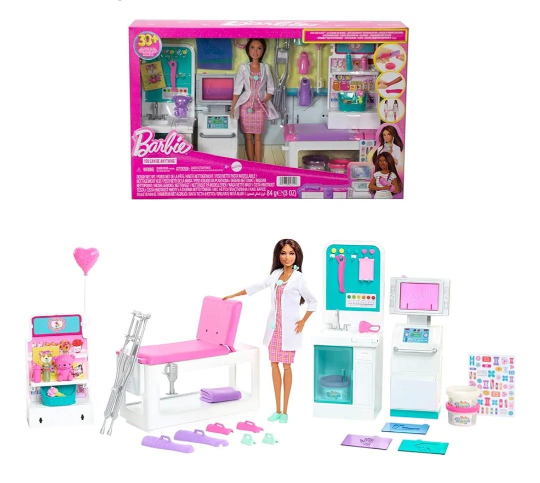 Barbie Fast Cast Clinic Playset, Brunette Barbie Doctor Doll, 30+ Play Pieces, 4 Play Areas, Cast & Bandage Making, Medical & X-ray Stations, Exam Table, Gift Shop & More, Great Toy for 3 Years & Up