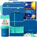 Fimibuke Kids Bento Snack Lunch Box with 4 Compartment, Insulated Bag, Stainless Steel Vacuum Thermos Food Jar, Ice Pack, Utensils Set, Birthday Gift for Age 3-12 Back to School Toddler Girl Boy Adult (B1.Ink Blue)