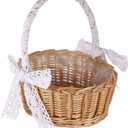 Cabilock 11-Inch Woven Flower Girl Basket with Lace Handle Rustic Handmade Wedding Basket for Ceremonies Vintage Boho Flower Arrangement & Home Storage (28x20cm)