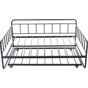 Amazon Basics Full Daybed and Twin Size Trundle Bed Frame Set, Space Saving Steel Slat Support, Black